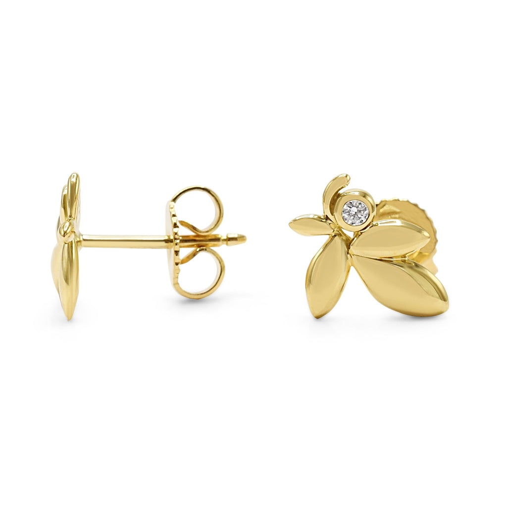 used Tiffany Paloma Picasso Olive Leaf Diamond Earrings - 18ct Yellow Gold