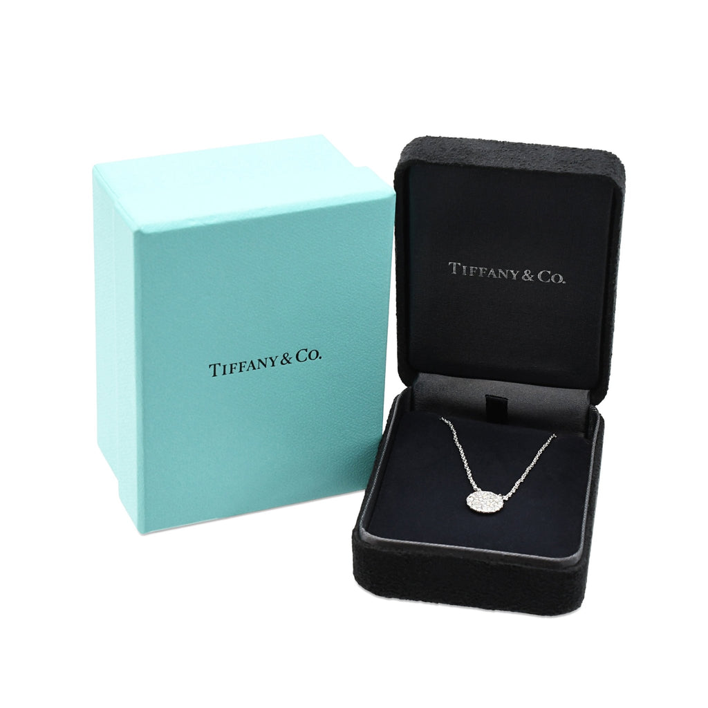 used Tiffany Round Pave Diamond Set Pendant Necklace - 18ct White Gold