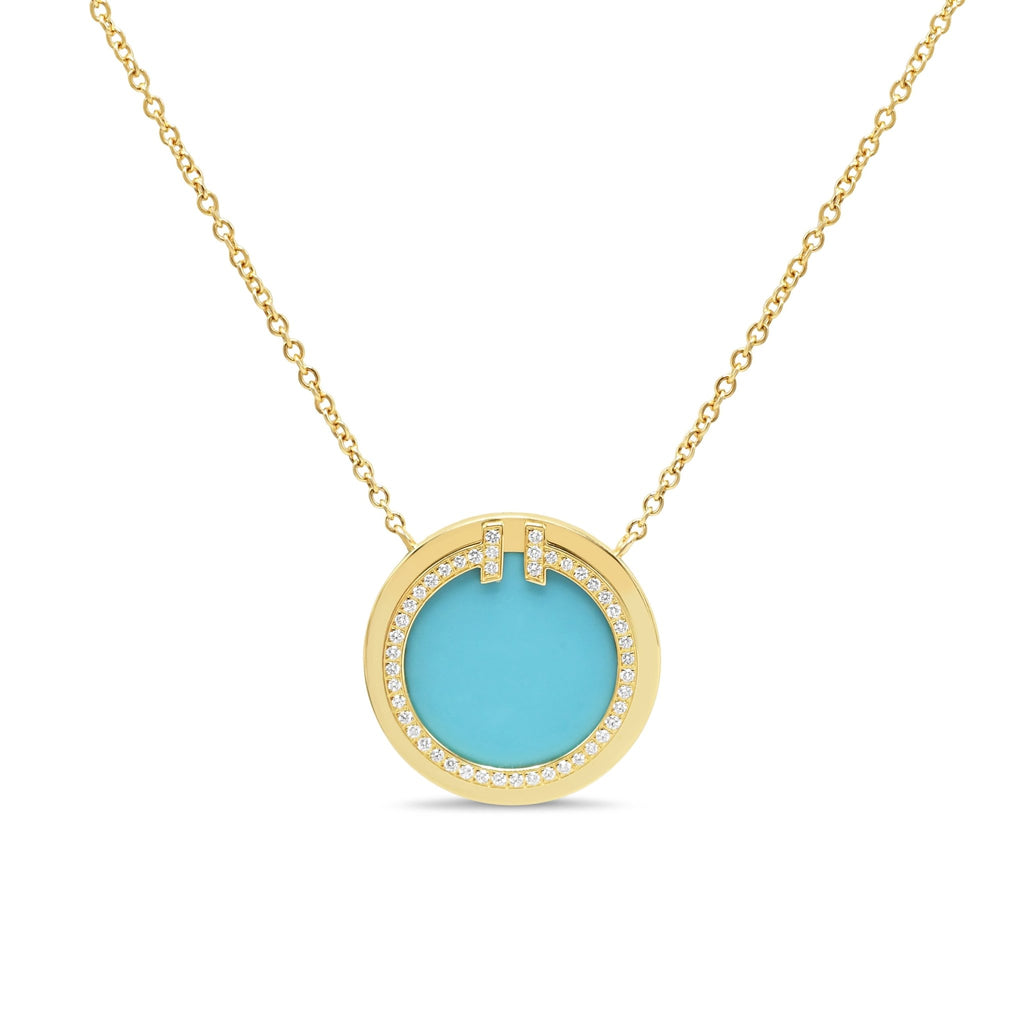 used Tiffany T Diamond & Turquoise Circle Pendant Necklace - 18ct Yellow Gold