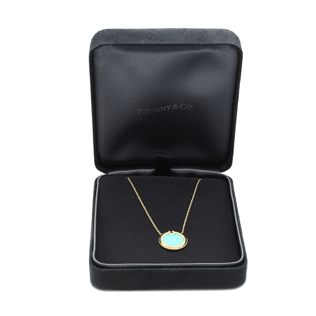 used Tiffany T Diamond & Turquoise Circle Pendant Necklace - 18ct Yellow Gold