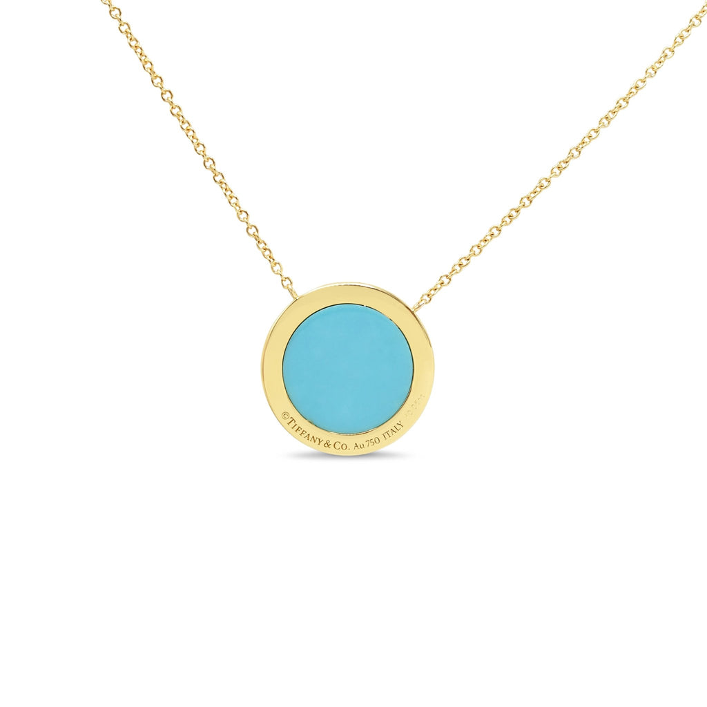 used Tiffany T Diamond & Turquoise Circle Pendant Necklace - 18ct Yellow Gold