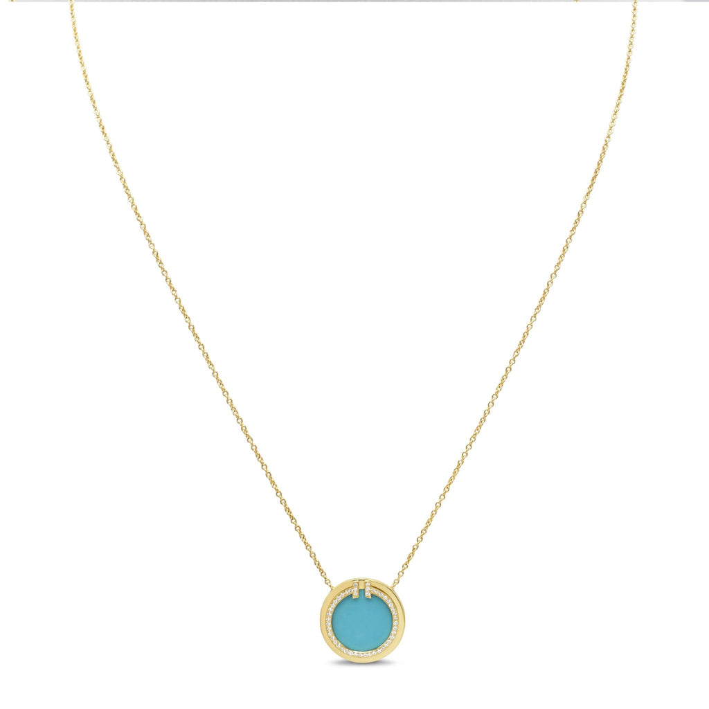 used Tiffany T Diamond & Turquoise Circle Pendant Necklace - 18ct Yellow Gold