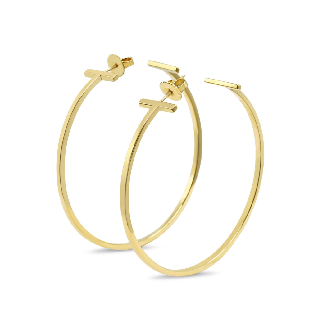 used Tiffany T Wire Hoop Earrings XL - 18ct Yellow Gold