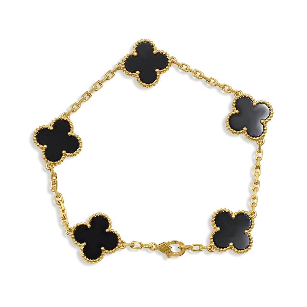 used Van Cleef & Arpels Alhambra Onyx 5 Motifs Bracelet - 18ct Yellow Gold