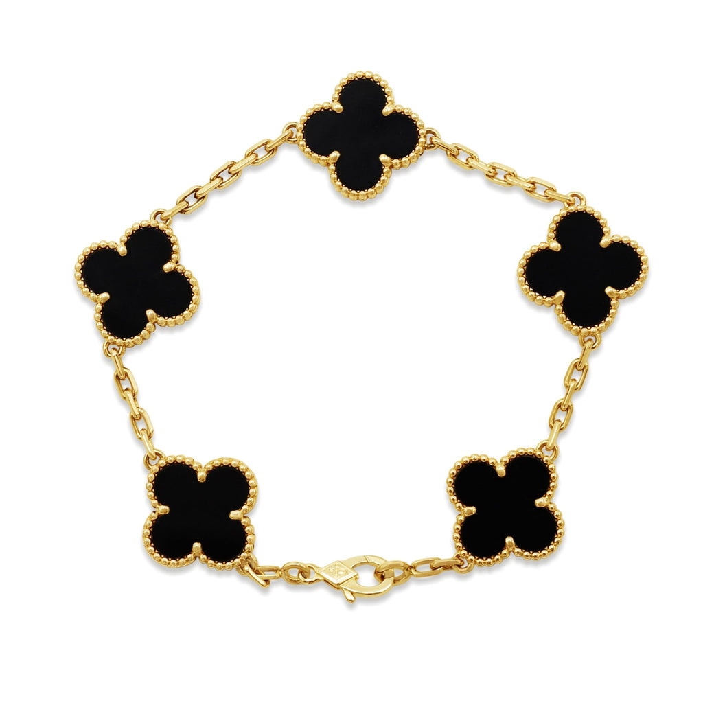 used Van Cleef & Arpels Alhambra Onyx 5 Motifs Bracelet - 18ct Yellow Gold