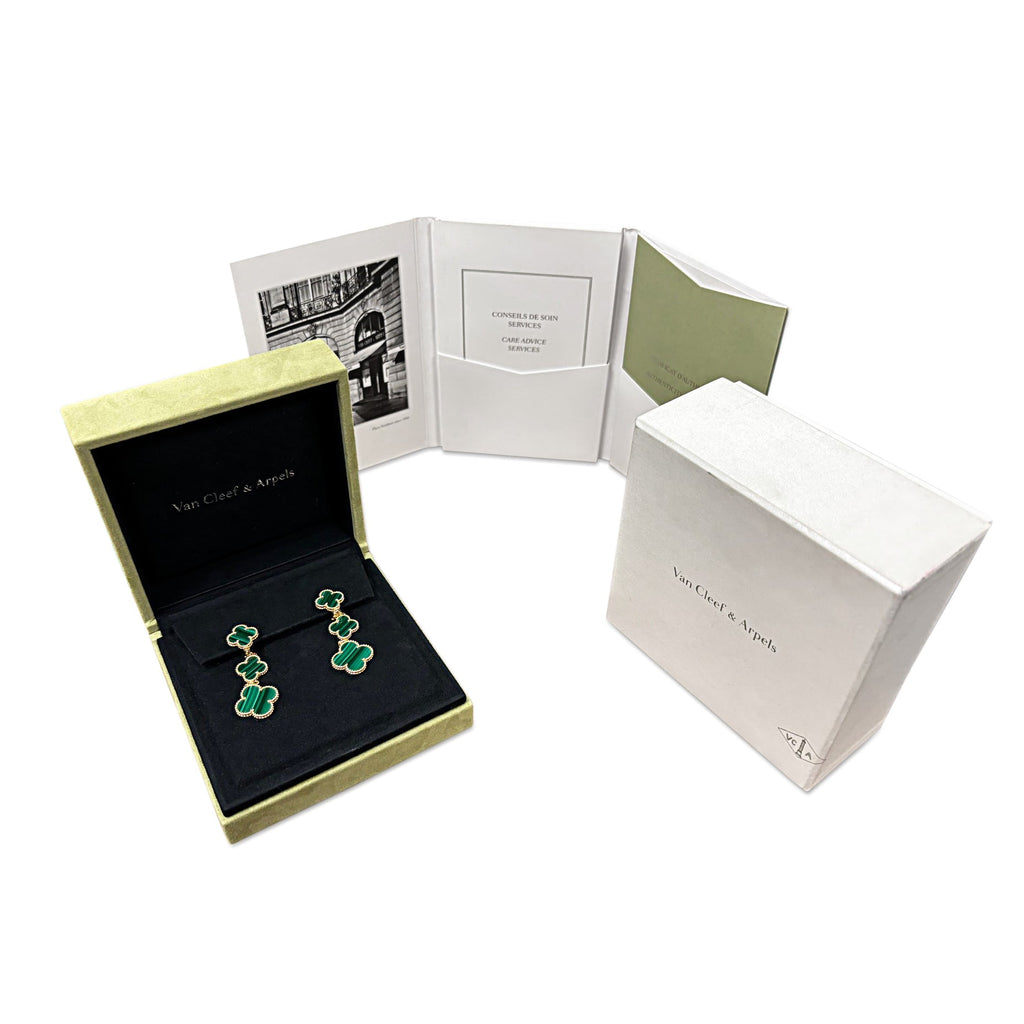 used Van Cleef & Arpels Magic Alhambra Malachite Earrings, 3 Motifs