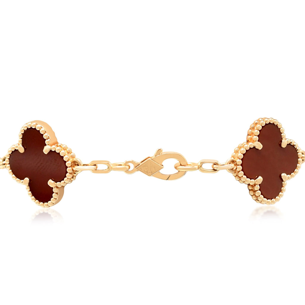 used Van Cleef & Arpels Vintage Alhambra bracelet, 5 motif Guilloché & Carnelian - 18ct Rose Gold