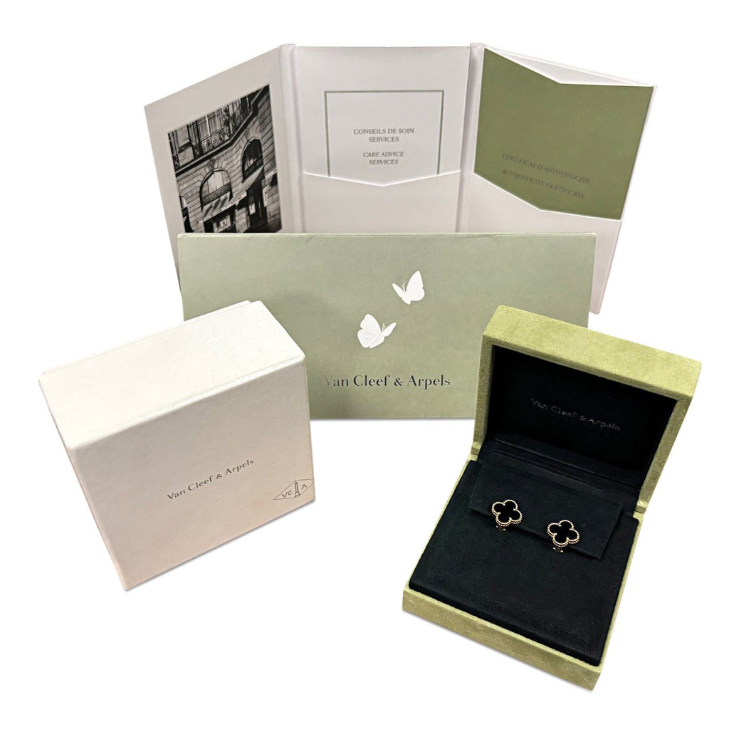 used Van Cleef & Arpels Vintage Alhambra Onyx Earrings - 18ct Yellow Gold