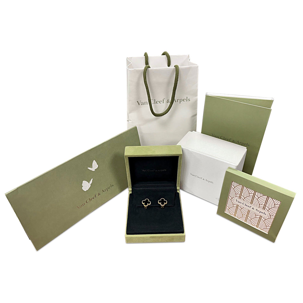 used Van Cleef & Arpels Vintage Alhambra Onyx Earrings - 18ct Yellow Gold