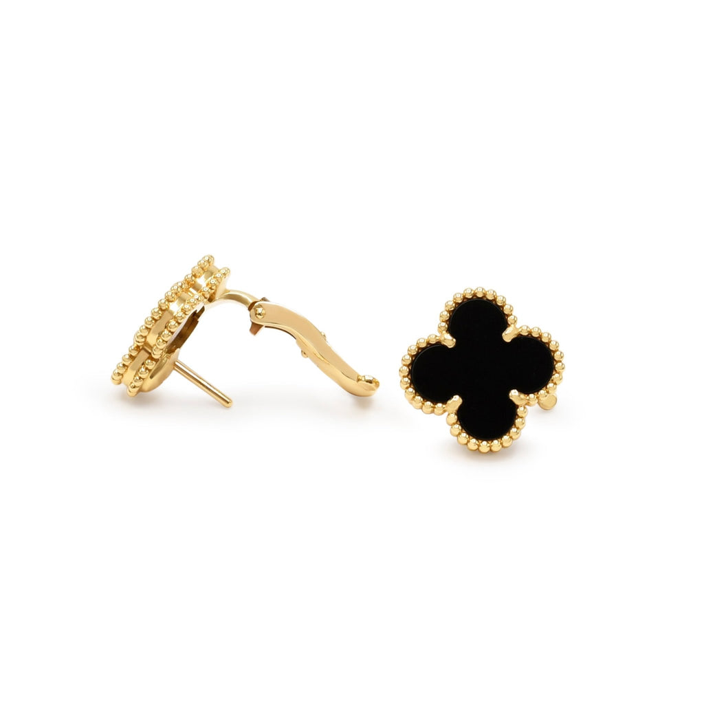 used Van Cleef & Arpels Vintage Alhambra Onyx Earrings - 18ct Yellow Gold