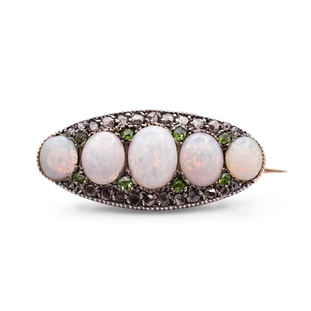 used Victorian Opal, Garnet And Rose Diamond Set Oval Brooch