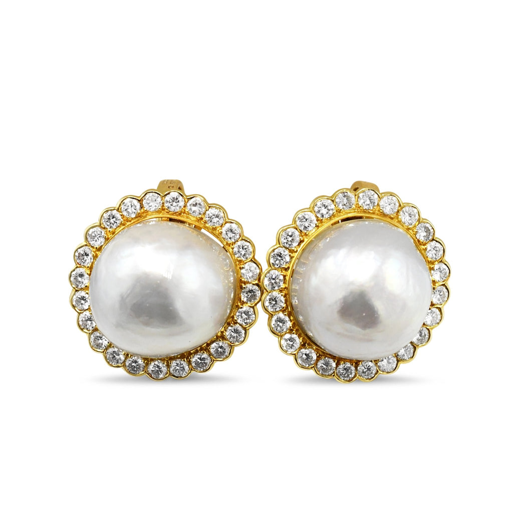 used Vintage Boodles 12mm Pearls & Diamond Earrings