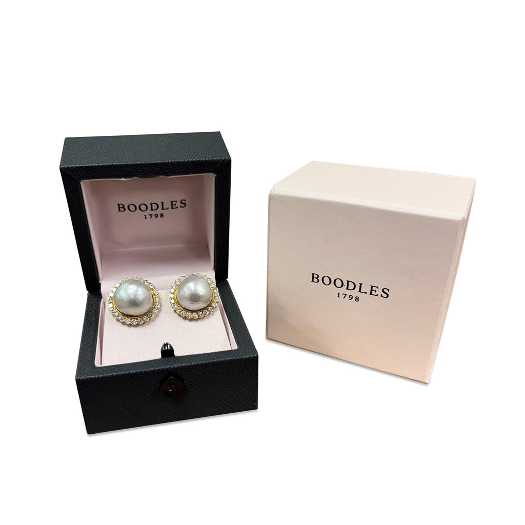 used Vintage Boodles 12mm Pearls & Diamond Earrings