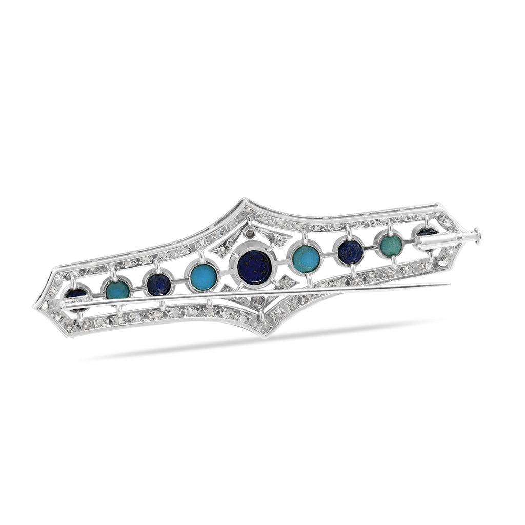 used Vintage Diamond Turquoise & Lapis Bar Brooch.