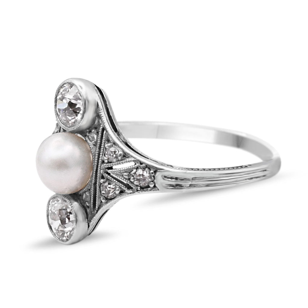 used Vintage Pearl And Diamond Up Finger Ring