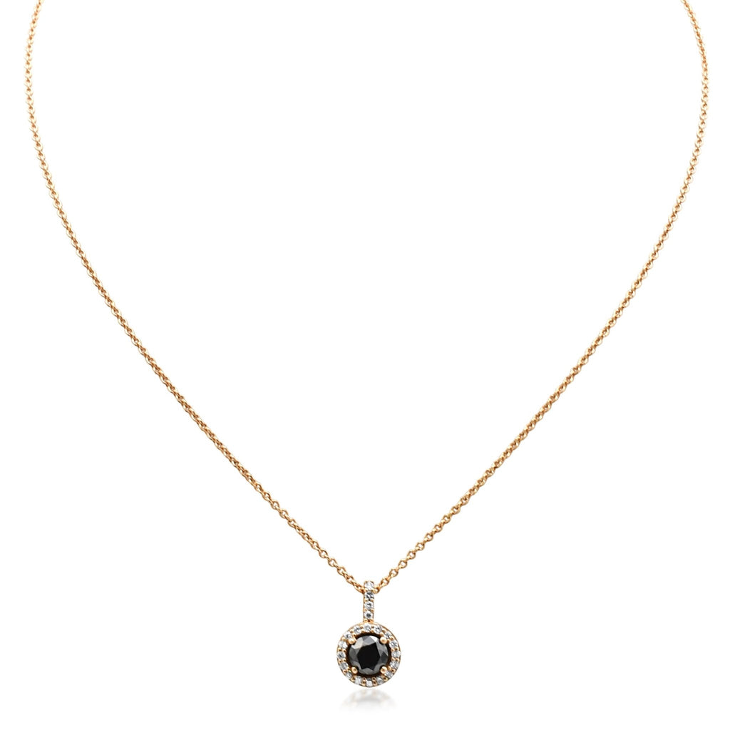 used White Diamond & Black Diamond Halo Pendant Necklace - 18ct Rose Gold