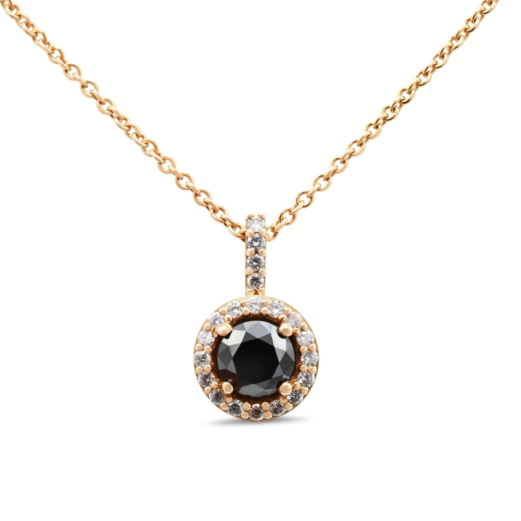 used White Diamond & Black Diamond Halo Pendant Necklace - 18ct Rose Gold