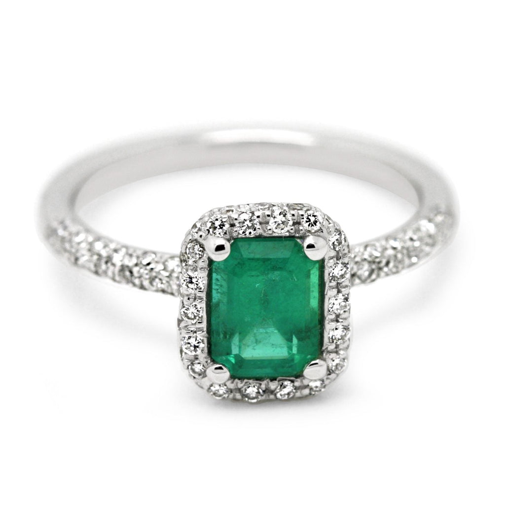 used 18ct White Gold Emerald & Diamond Pave Ring