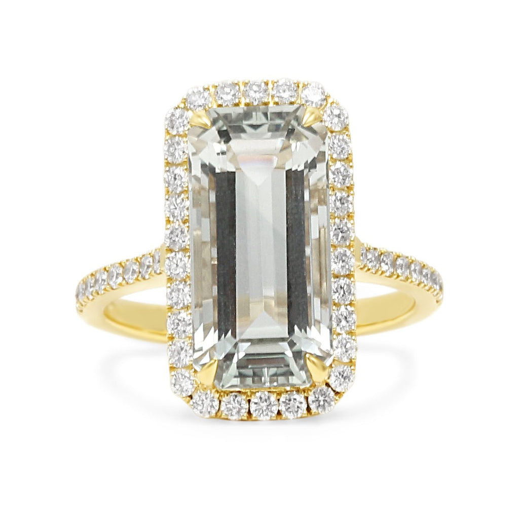 used 18ct Yellow Gold Diamond and Green Amethyst Ring, Diamond Shoulders