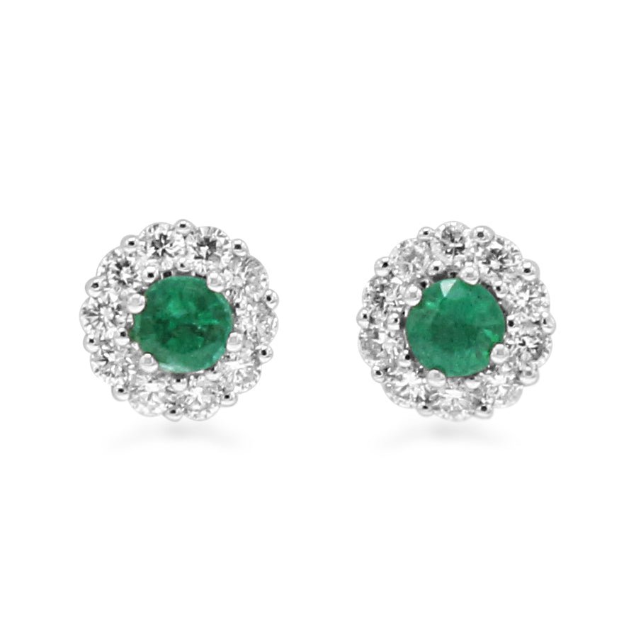 used 18ct White Gold Diamond and Emerald Cluster Stud Earrings