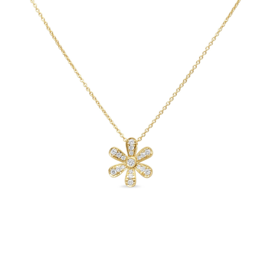 used 18ct Yellow Gold Diamond Flower Pendant Necklace 17"