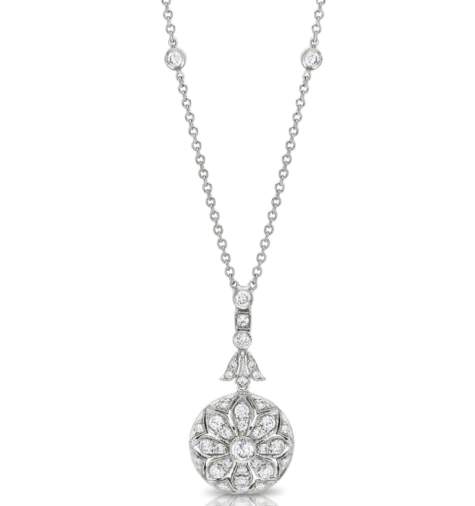 used 18ct White Gold Diamond Drop Necklace 18"
