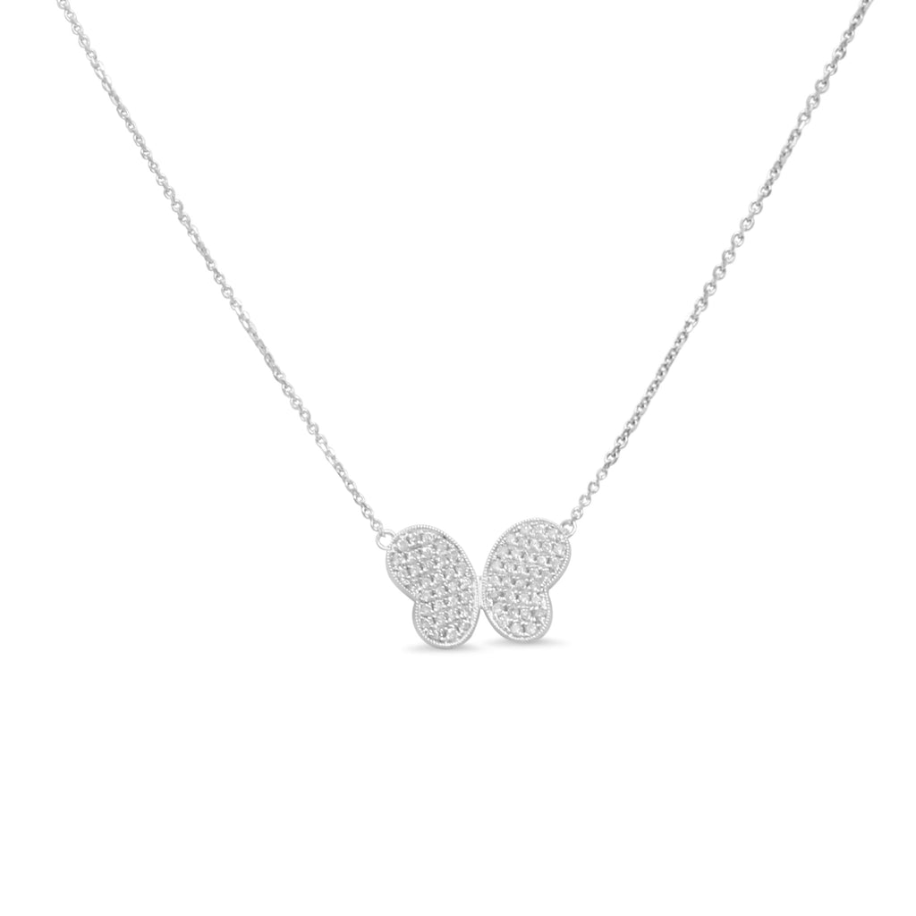used 18ct White Gold Diamond Butterfly Pendant Necklace 17"