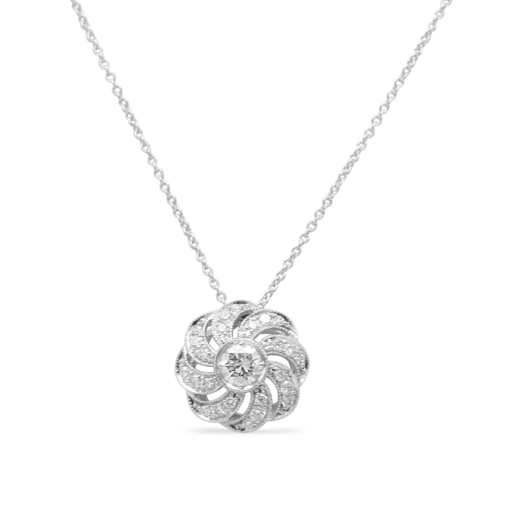 used 18ct White Gold Diamond Swirl Pendant Necklace 17"