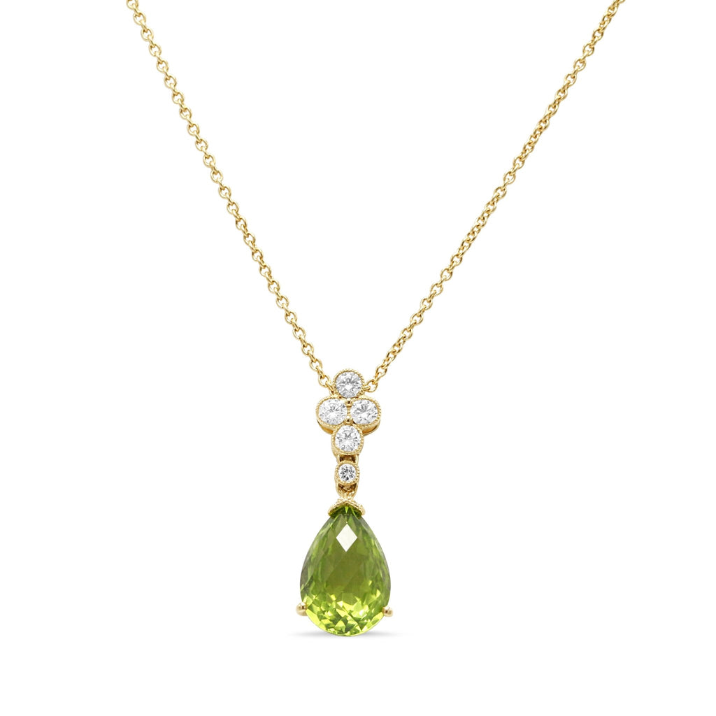 used 18ct Yellow Gold Diamond & Peridot Drop Pendant Necklace 17"