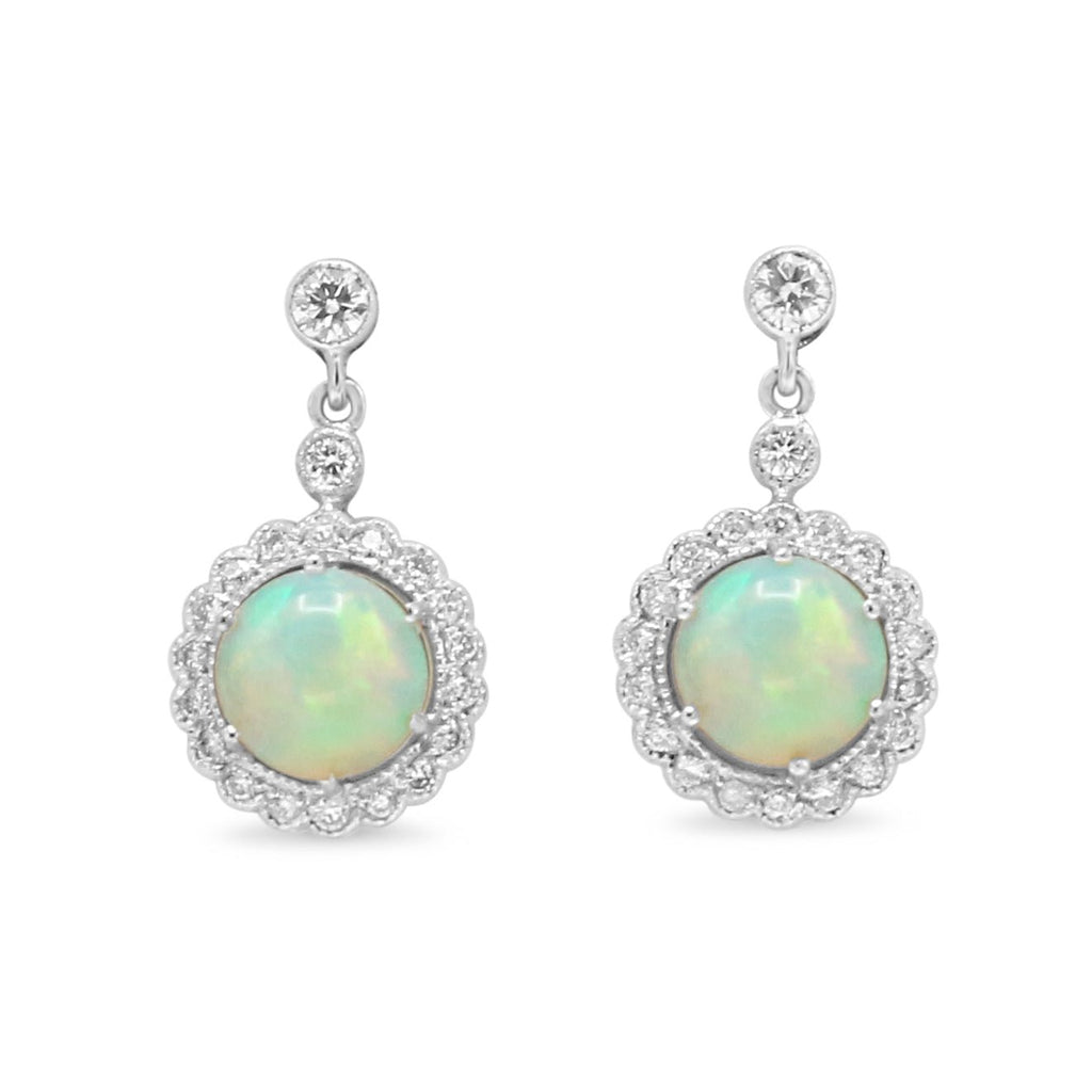 used 18ct White Gold Diamond & Opal Drop Earrings