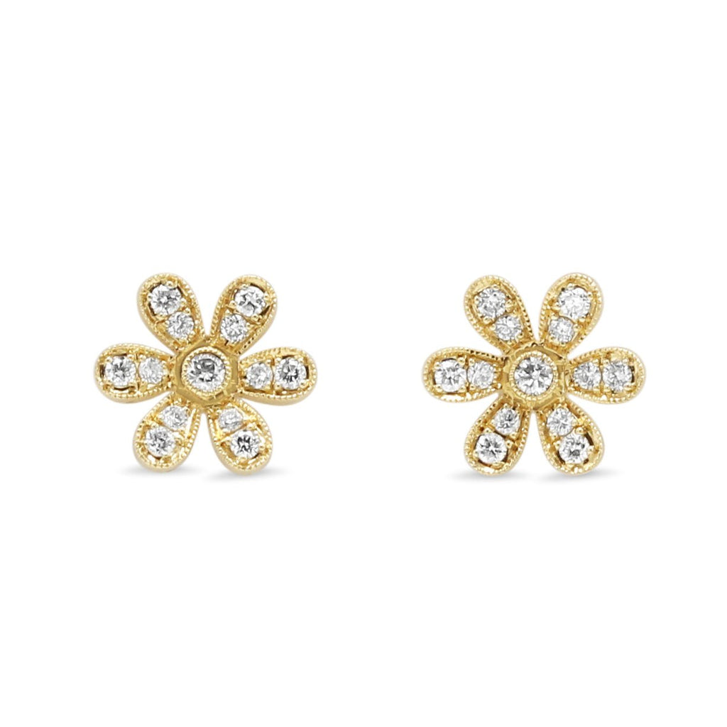 used 18ct Yellow Gold Diamond Flower Stud Earrings