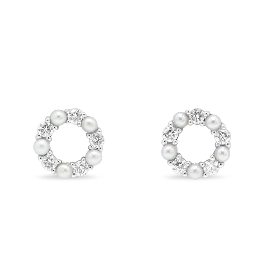 used 18ct White Gold Diamond & Pearl Circle Stud Earrings