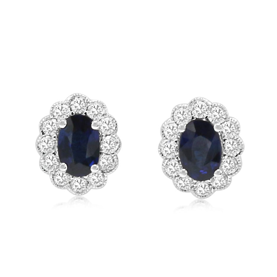 used 18ct White Gold Diamond & Sapphire Cluster Stud Earrings