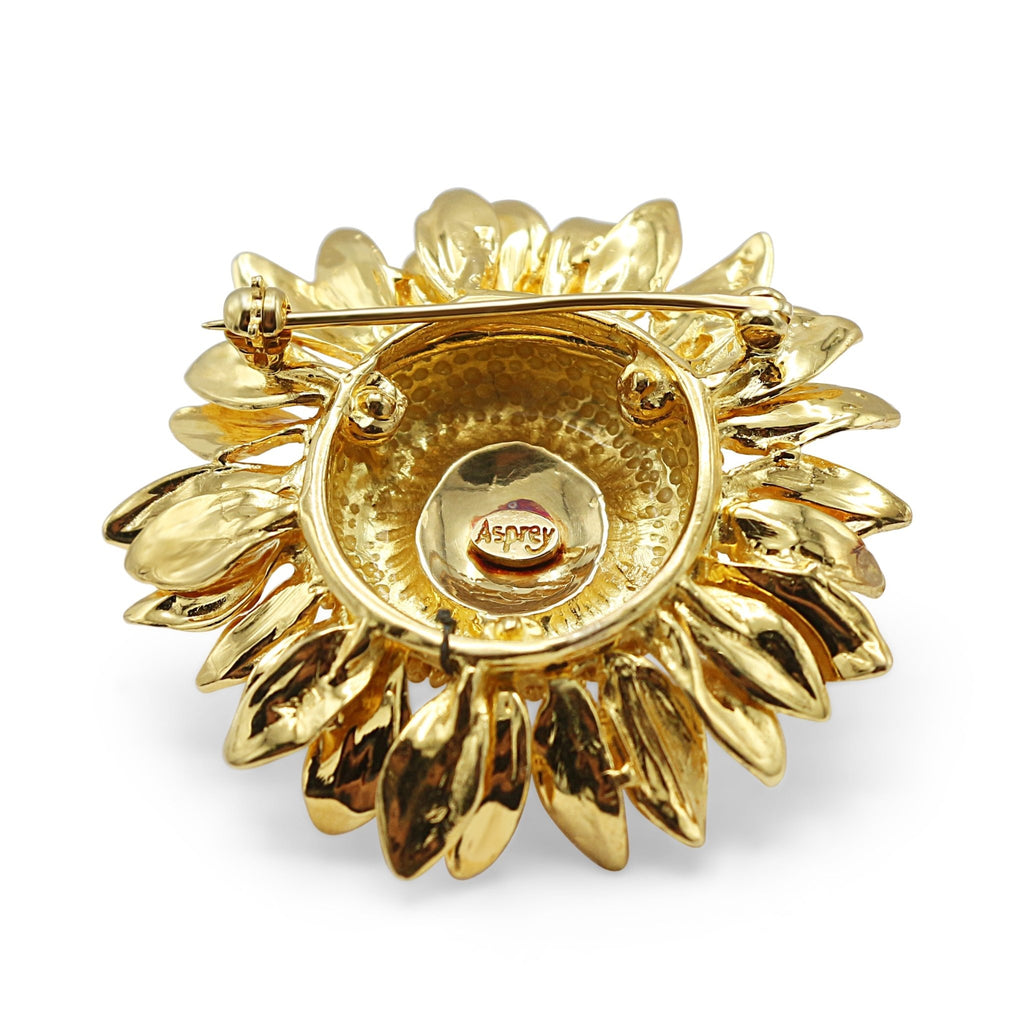 used 18ct Yellow Gold Sunflower Brooch - By Asprey