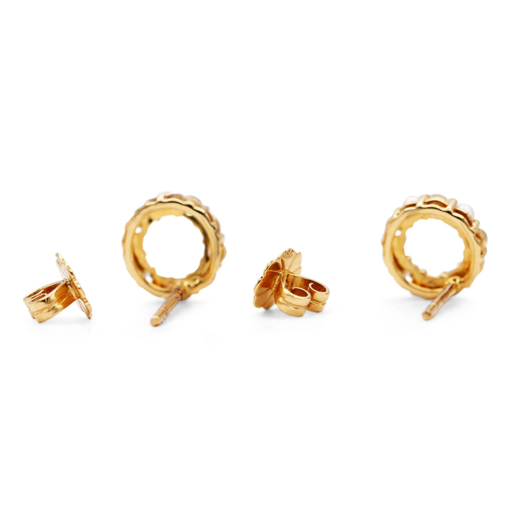 used 18ct Yellow Gold Diamond & Cultured Pearl Circle Stud Earrings