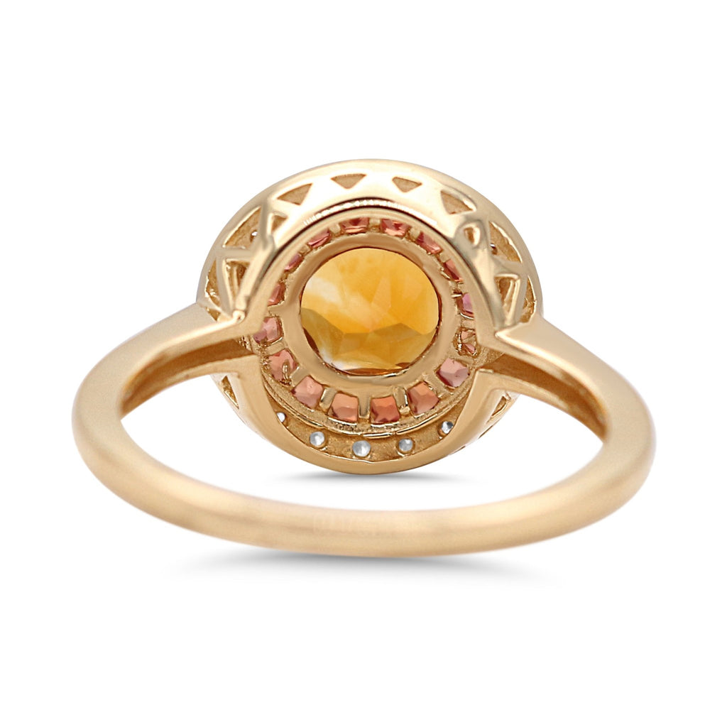 used 18ct Yellow Gold Diamond, Citrine & Orange Sapphire Cluster Ring
