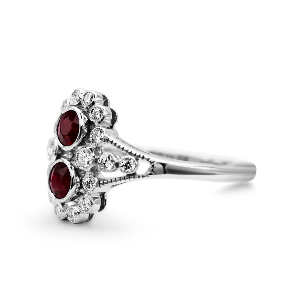 used 18ct White Gold Diamond & Ruby Ring, Diamond Shoulders