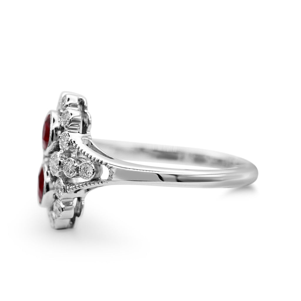 used 18ct White Gold Diamond & Ruby Ring, Diamond Shoulders