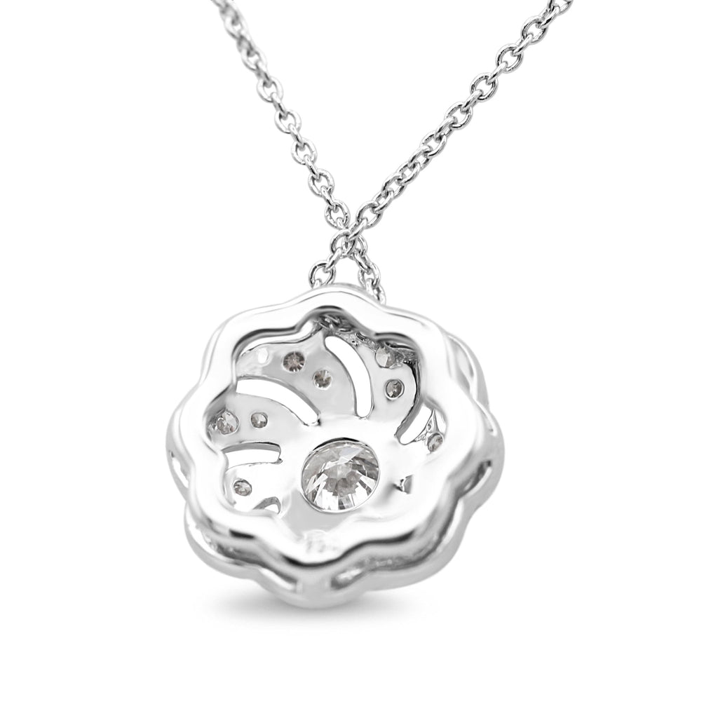 used 18ct White Gold Diamond Swirl Pendant Necklace 17"