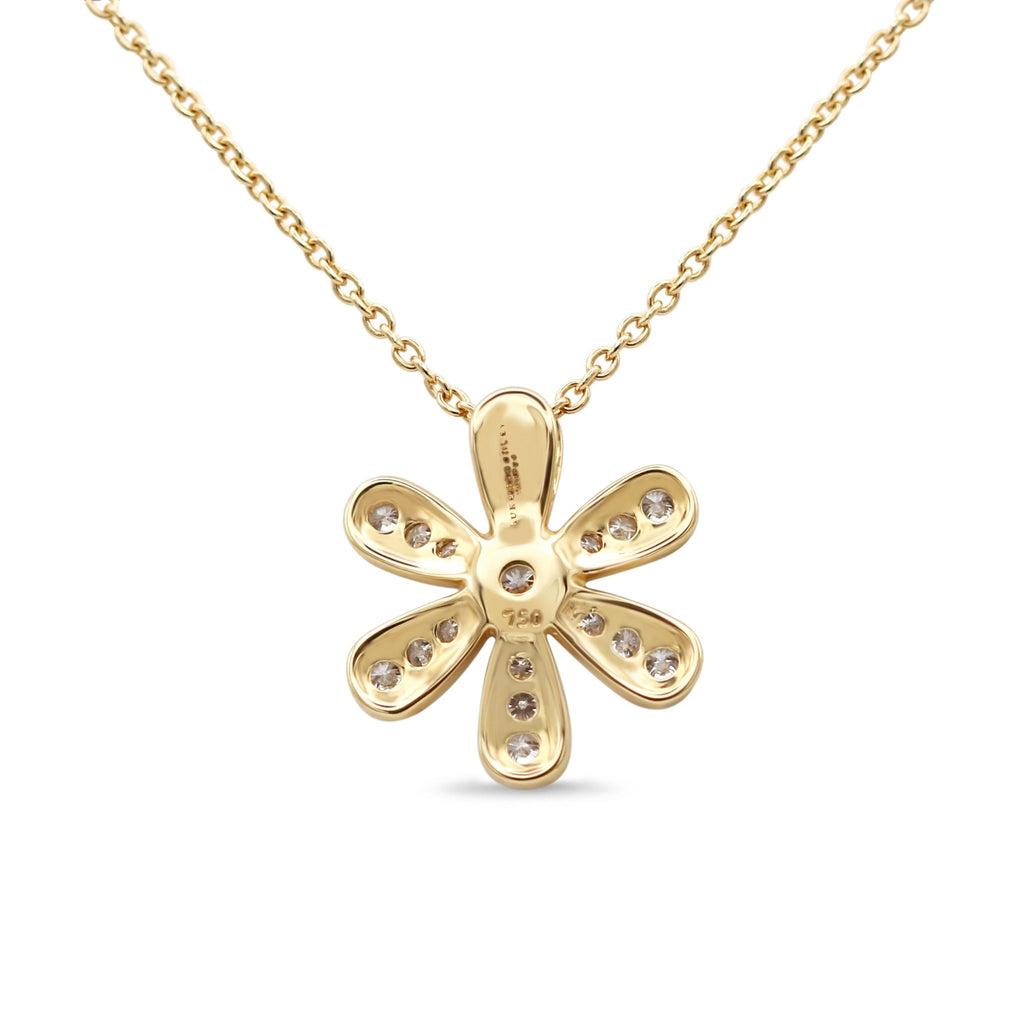 used 18ct Yellow Gold Diamond Flower Pendant Necklace 17"