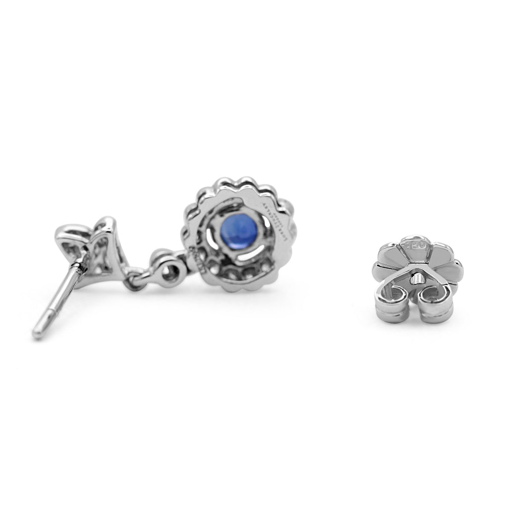 used 18ct White Gold Diamond & Sapphire Cluster Drop Earrings