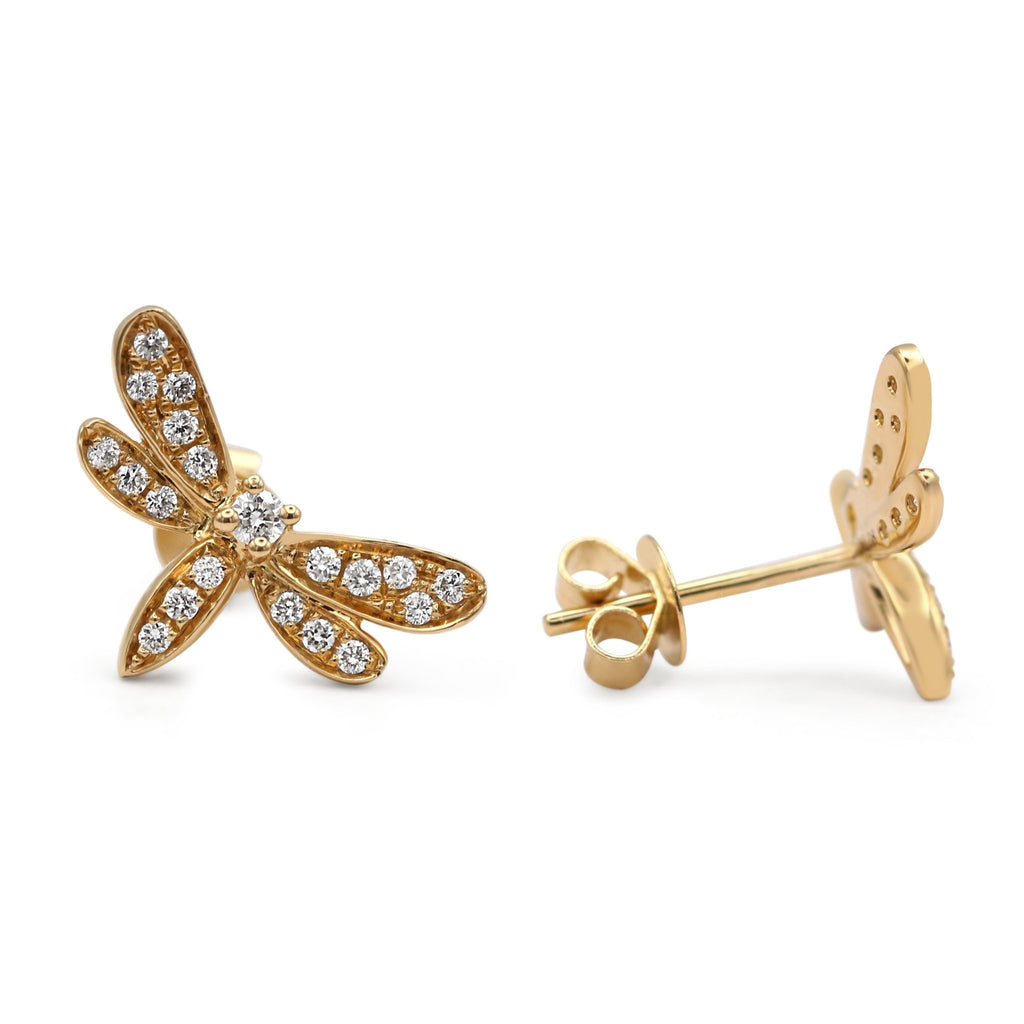 used 18ct Yellow Gold Diamond Dragonfly Stud Earrings
