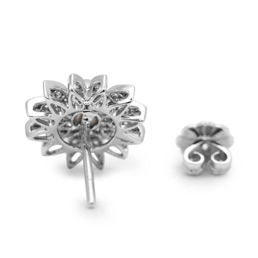used 18ct White Gold Diamond & Cultured Pearl Flower Stud Earrings
