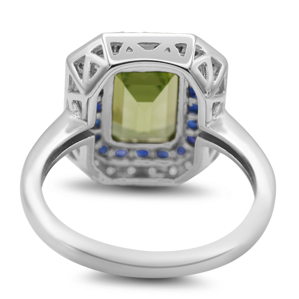 used 18ct White Gold Diamond, Peridot & Sapphire Target Cluster Ring
