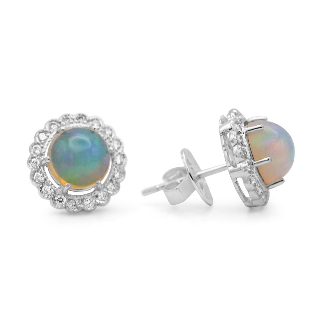 used 18ct White Gold Diamond & Opal Cluster Stud Earrings