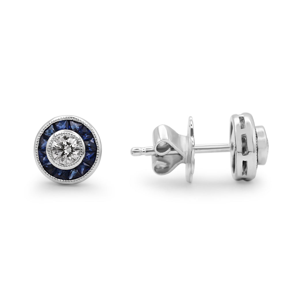 used 18ct White Gold Diamond & Sapphire Cluster Stud Earrings