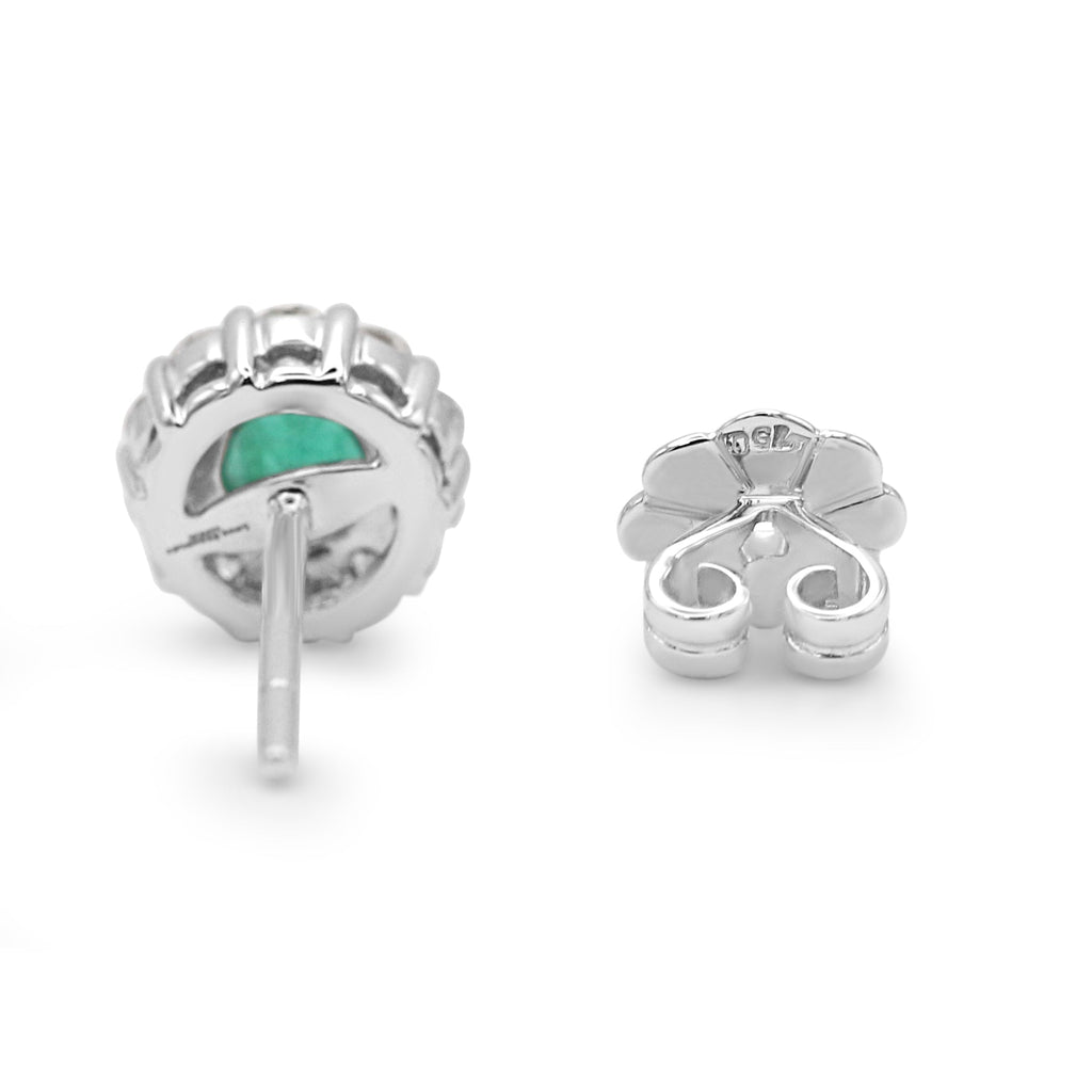 used 18ct White Gold Diamond and Emerald Cluster Stud Earrings