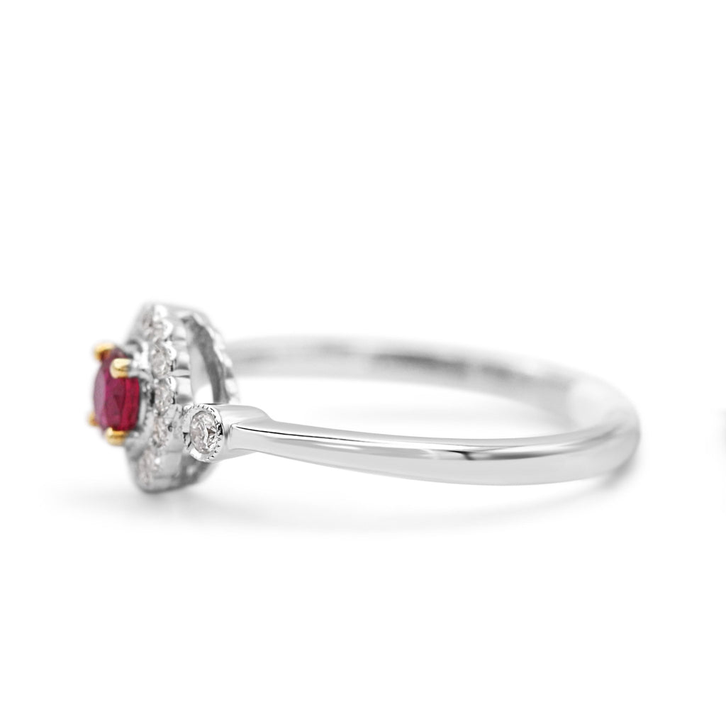 used 18ct White Gold Diamond & Ruby Cluster Ring, Diamond Shoulders