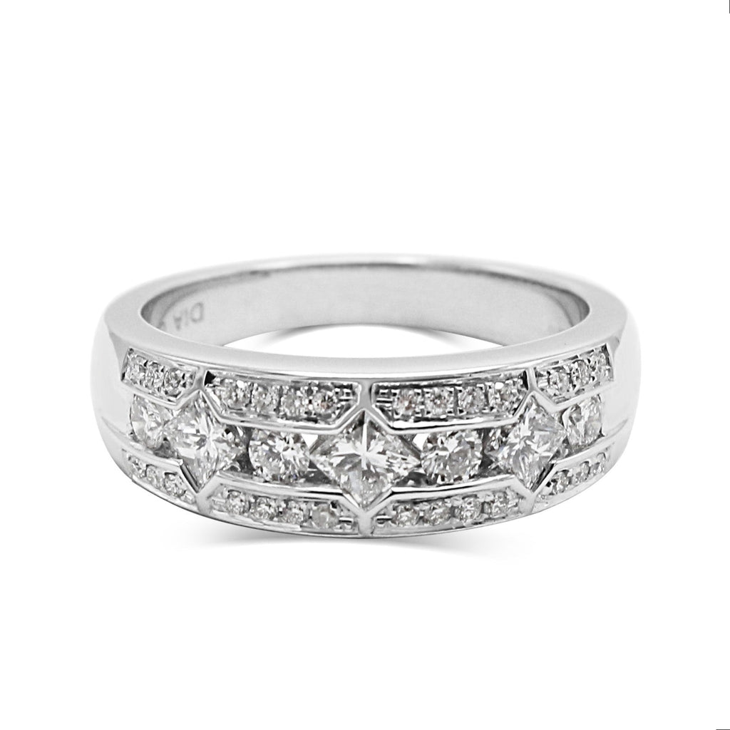 used 18ct White Gold Princess & Brilliant Cut Diamond Dress Ring