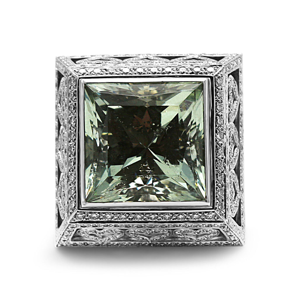 18Ct White Gold Green Beryl Diamond Trellis Ring By Theo Fennell